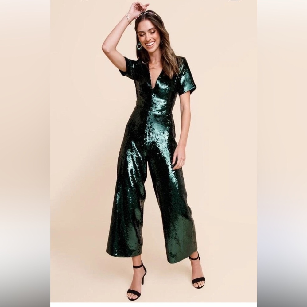 Francesca's Collections Green Sequin Jumpsuit